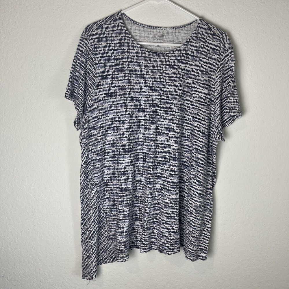 Pure Jill Shirt Womens 2X Blue White PJ Seamed Asymmetric Tee Linen Rayon Top​